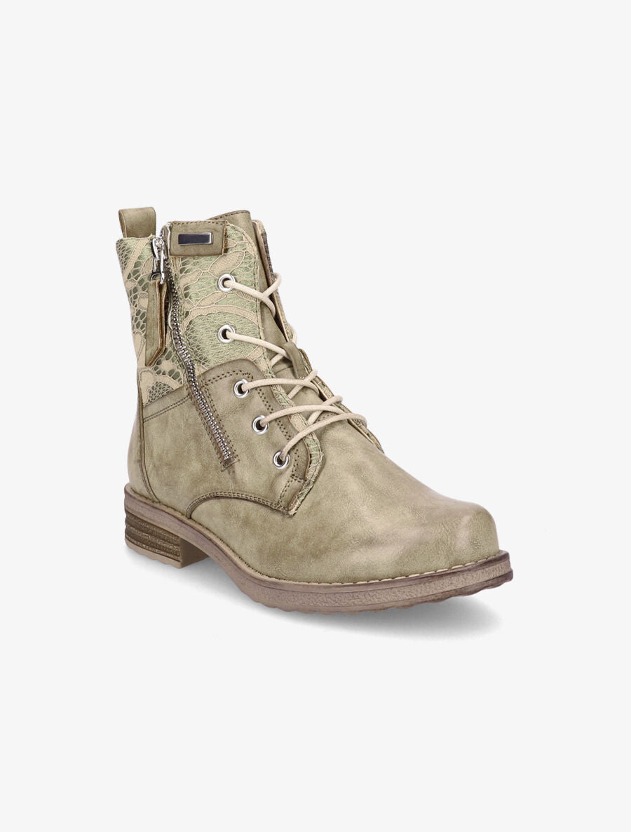 Bottines lacées à empiècements en dentelle - Kaki - 2