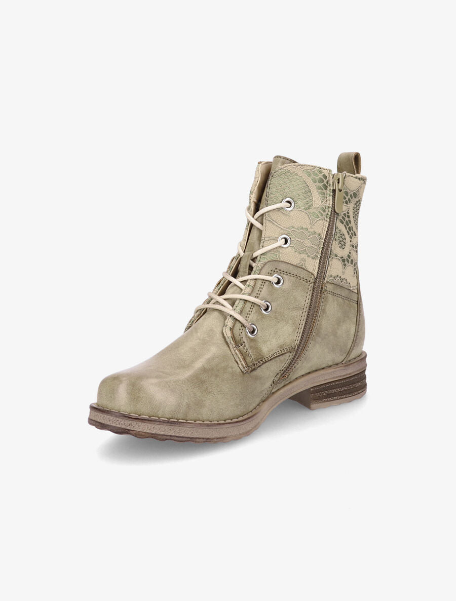 Bottines lacées à empiècements en dentelle - Kaki - 3