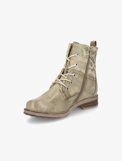 Bottines lacées à empiècements en dentelle - Kaki - 3