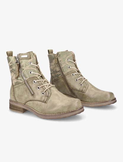 Bottines lacées à empiècements en dentelle - Kaki - 4