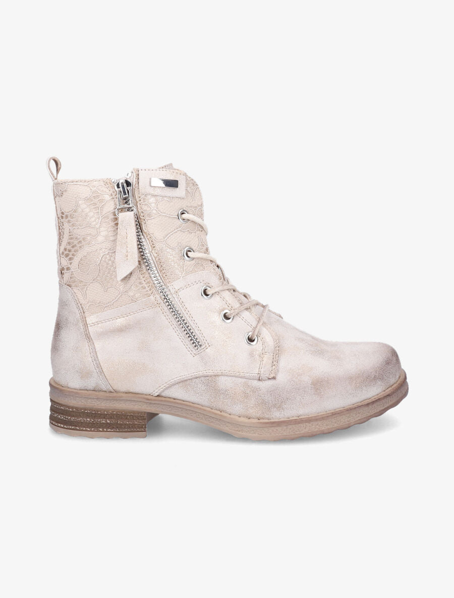 Bottines lacées à empiècements en dentelle - Or - 1