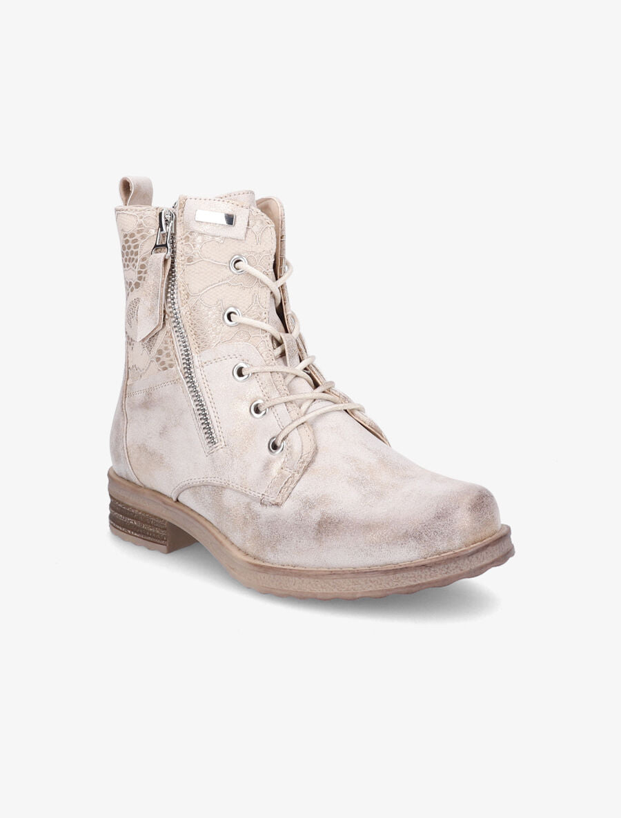Bottines lacées à empiècements en dentelle - Or - 2