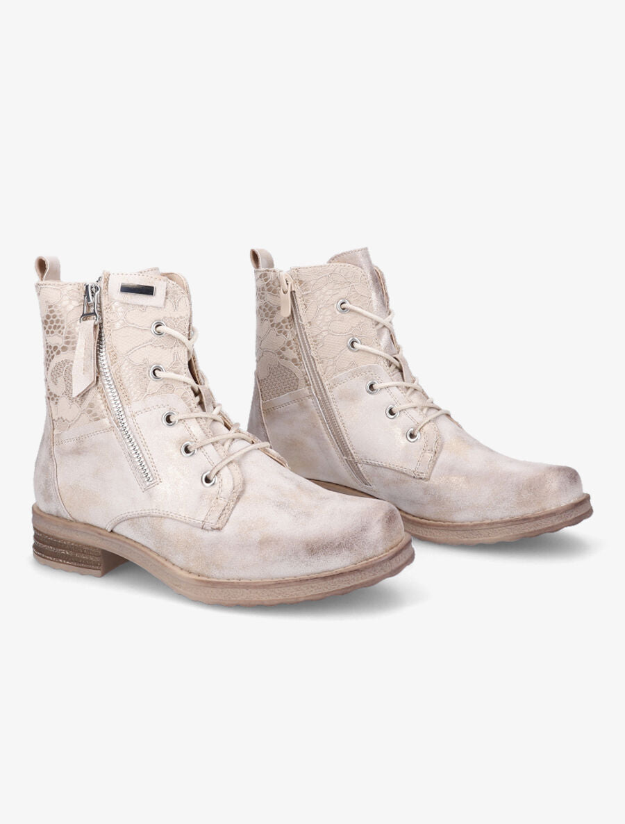 Bottines lacées à empiècements en dentelle - Or - 4