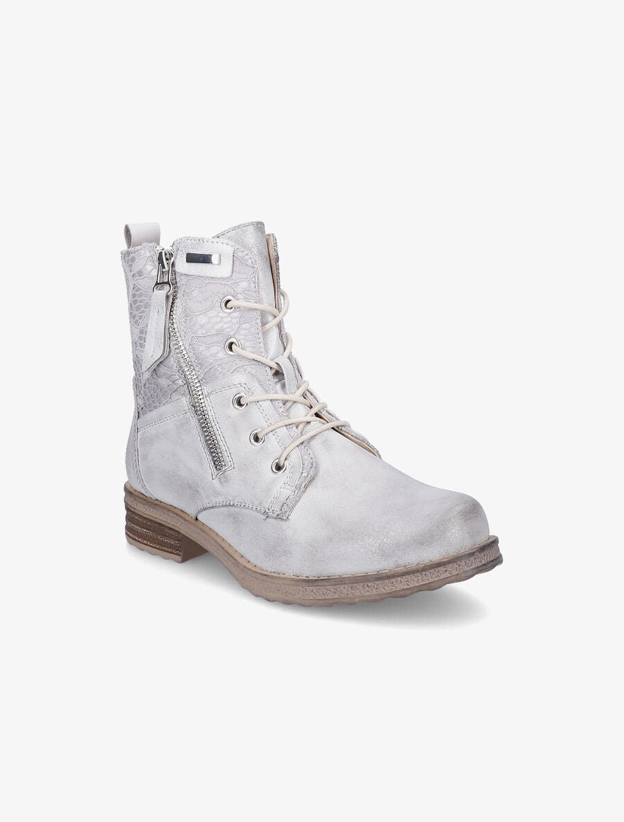 Bottines lacées à empiècements en dentelle - Argent - 2