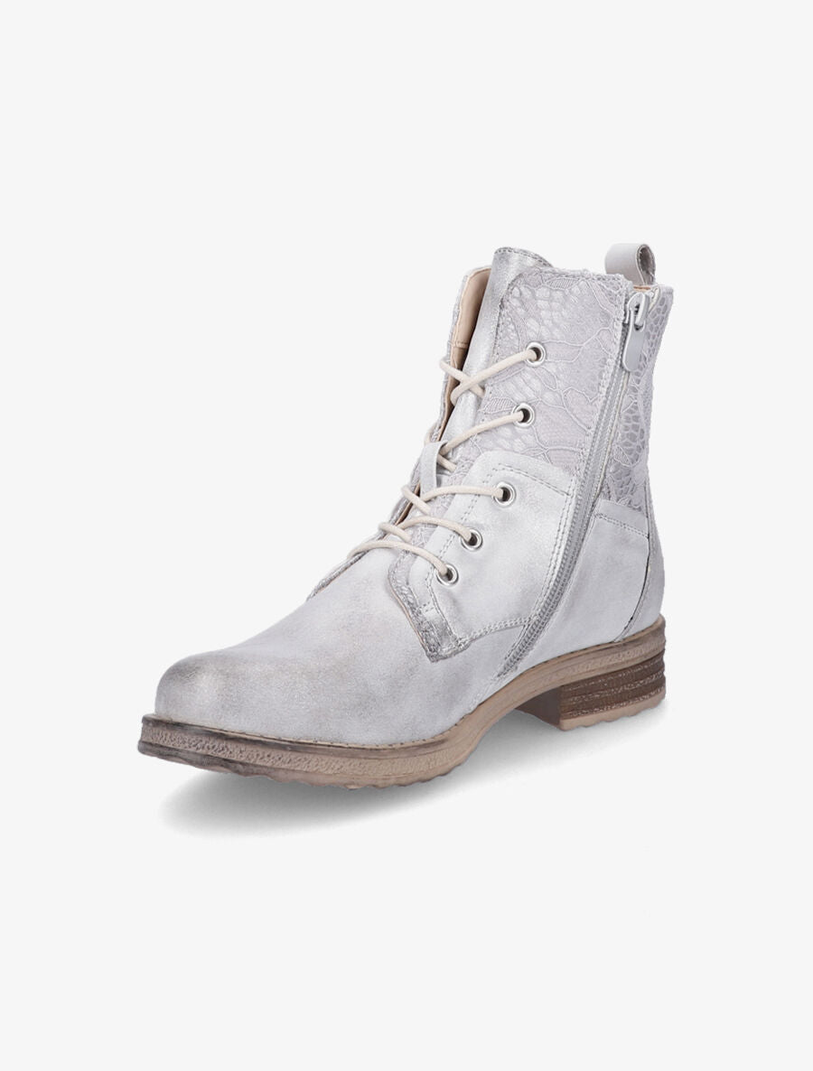 Bottines lacées à empiècements en dentelle - Argent - 3