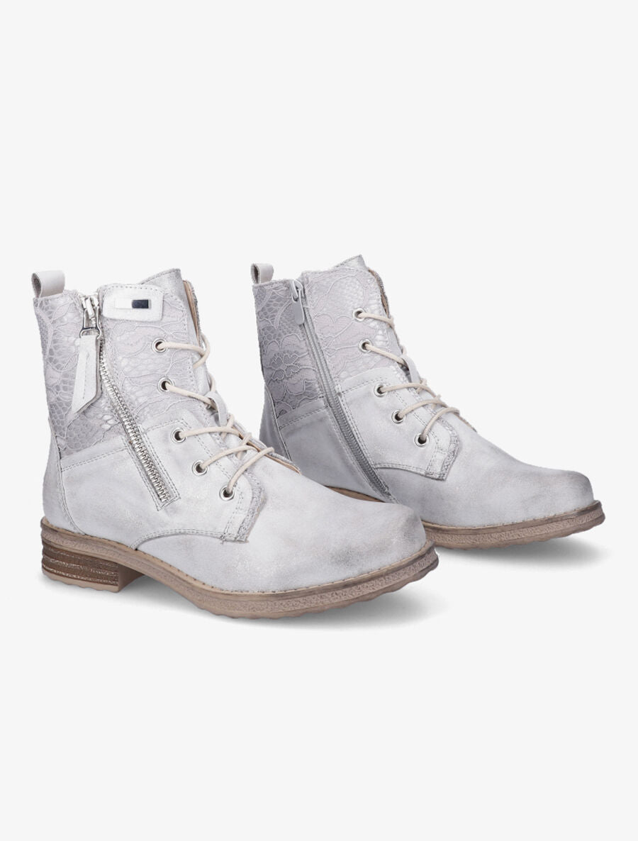 Bottines lacées à empiècements en dentelle - Argent - 4