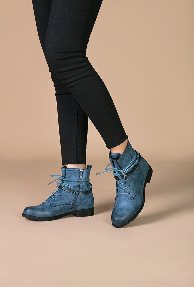Bottines lacées à sangle irisée - Bleu - 5