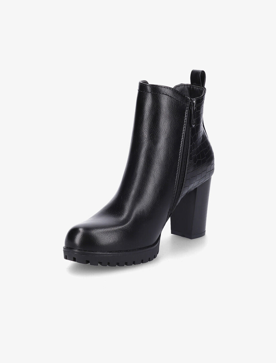 Bottines à talon haut et contrefort effet python - Noir - 3