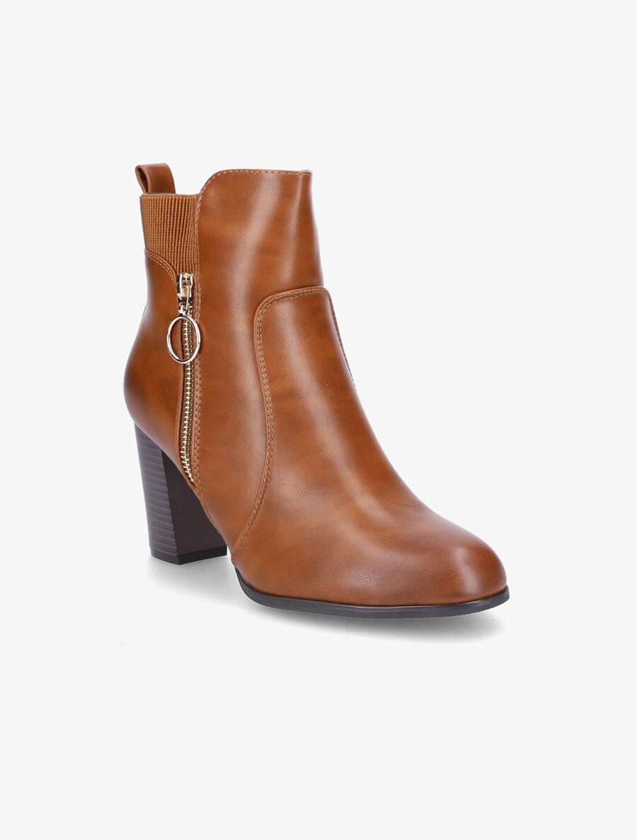 Bottines en simili à zip décoratif - Camel - 2