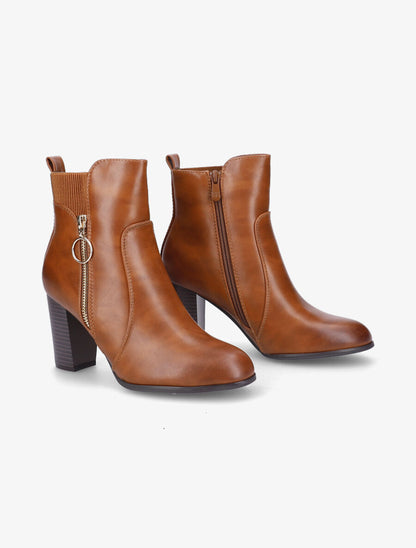 Bottines en simili à zip décoratif - Camel - 4