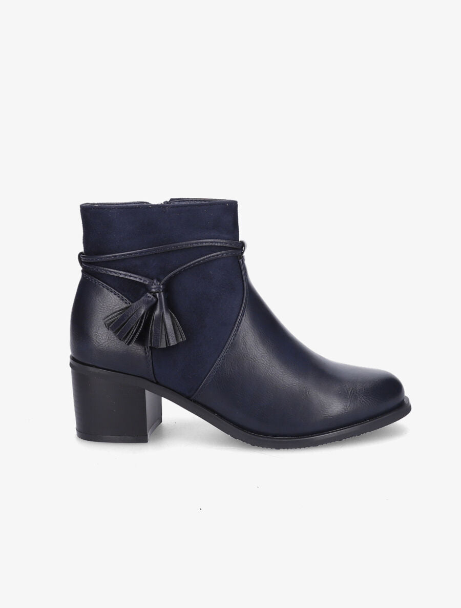 Bottines en simili et pompons décoratifs - Bleu - 1