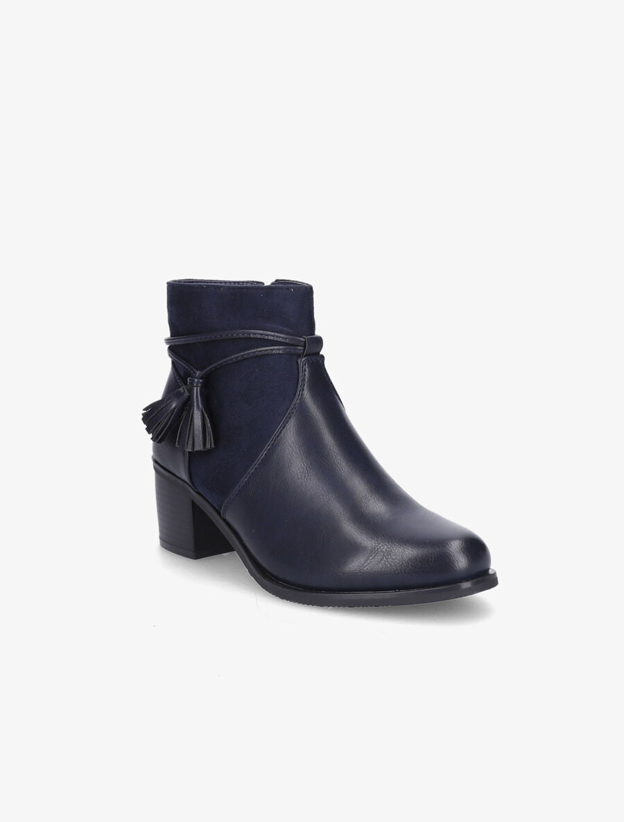Bottines en simili et pompons décoratifs - Bleu - 2