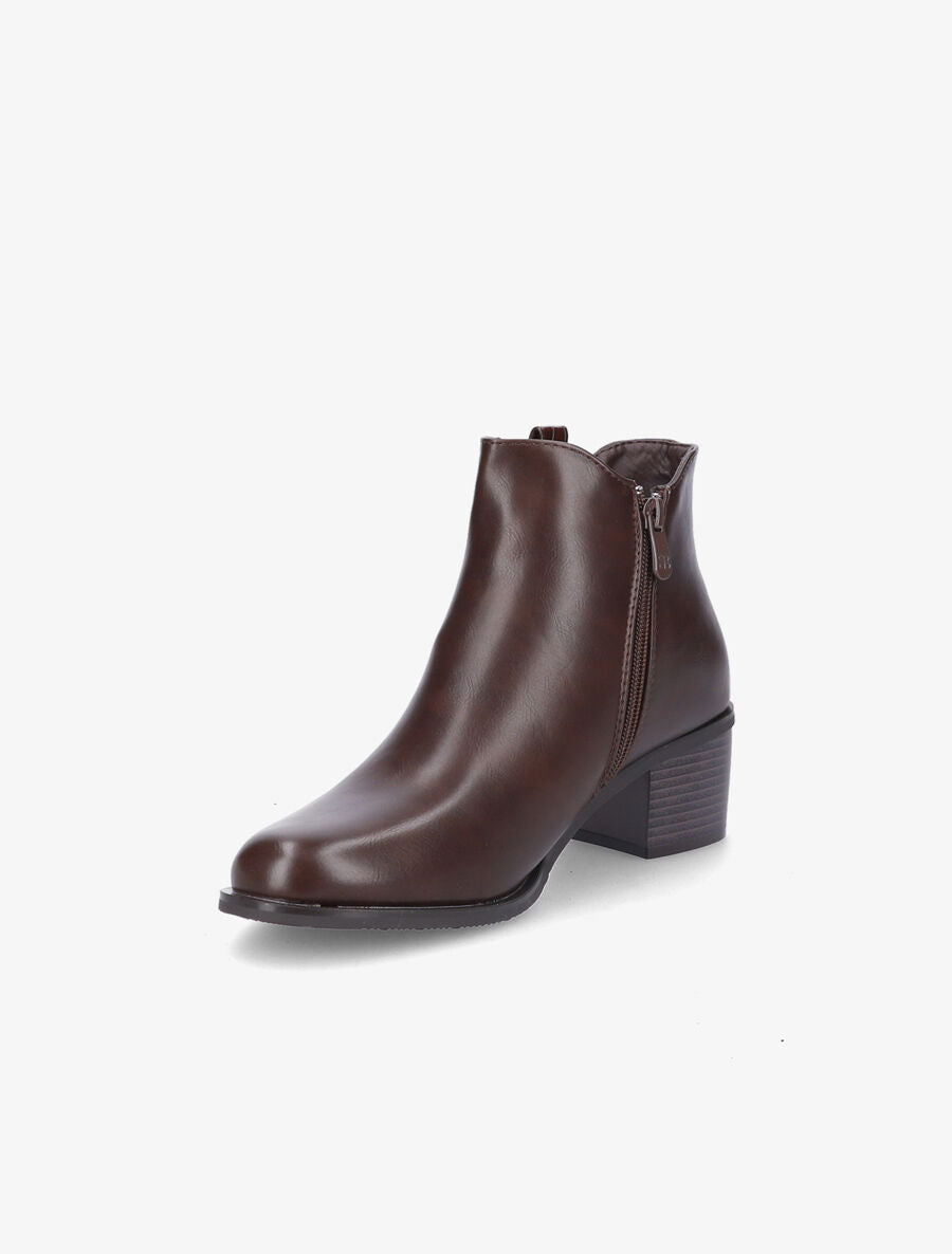 Bottines à zip et lanière effet croco - Marron - 3