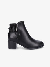 Bottines en simili et suédine à sangles - Noir - 1