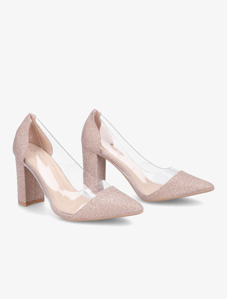 Escarpins en plexi à paillettes - Rose gold - 4
