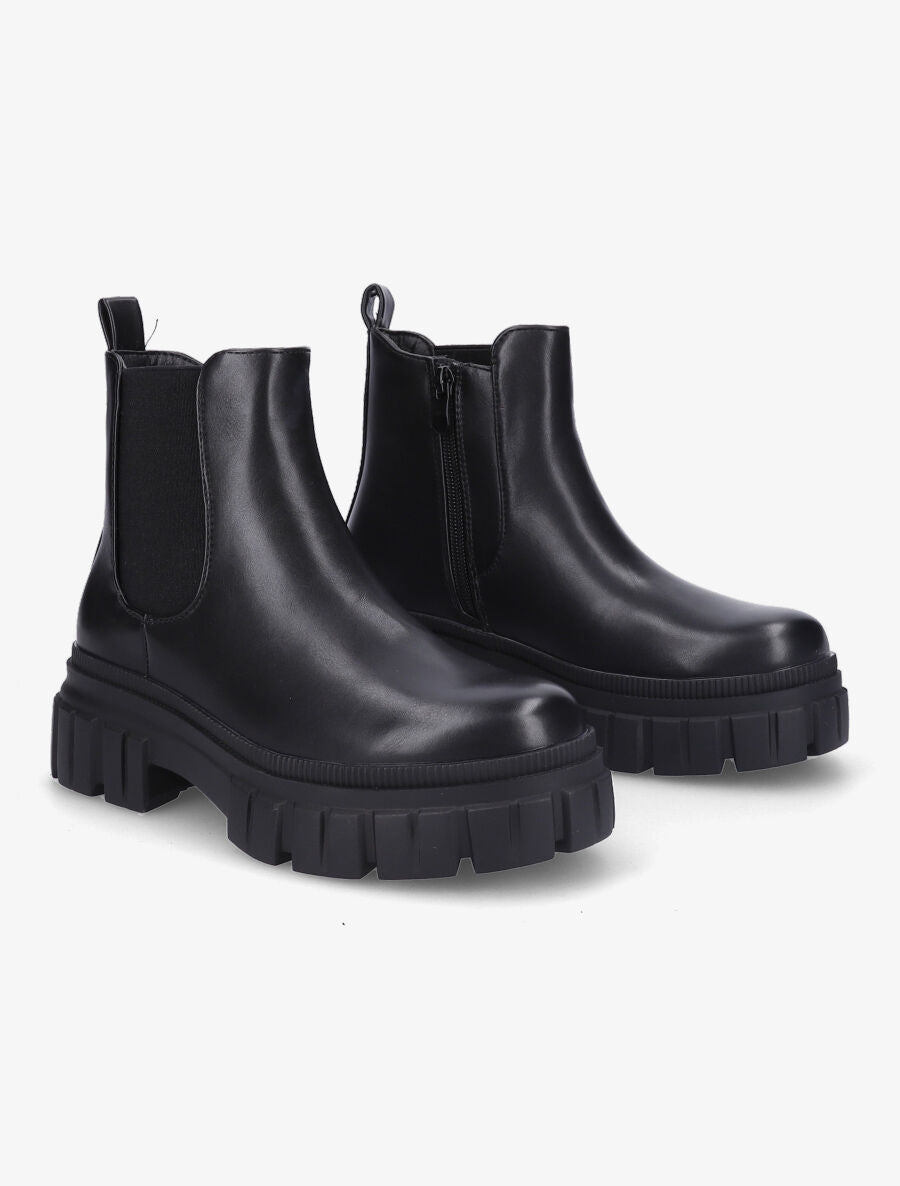 Bottines en simili à côté élastiqué - Noir - 4