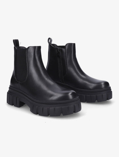 Bottines en simili à côté élastiqué - Noir - 4
