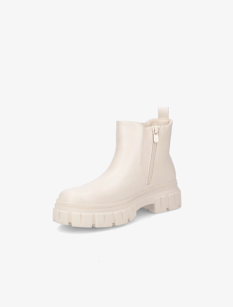 Bottines en simili à côté élastiqué - Beige - 3