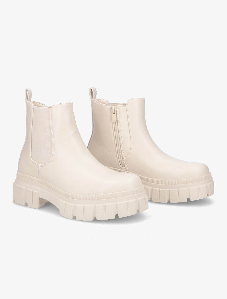 Bottines en simili à côté élastiqué - Beige - 4