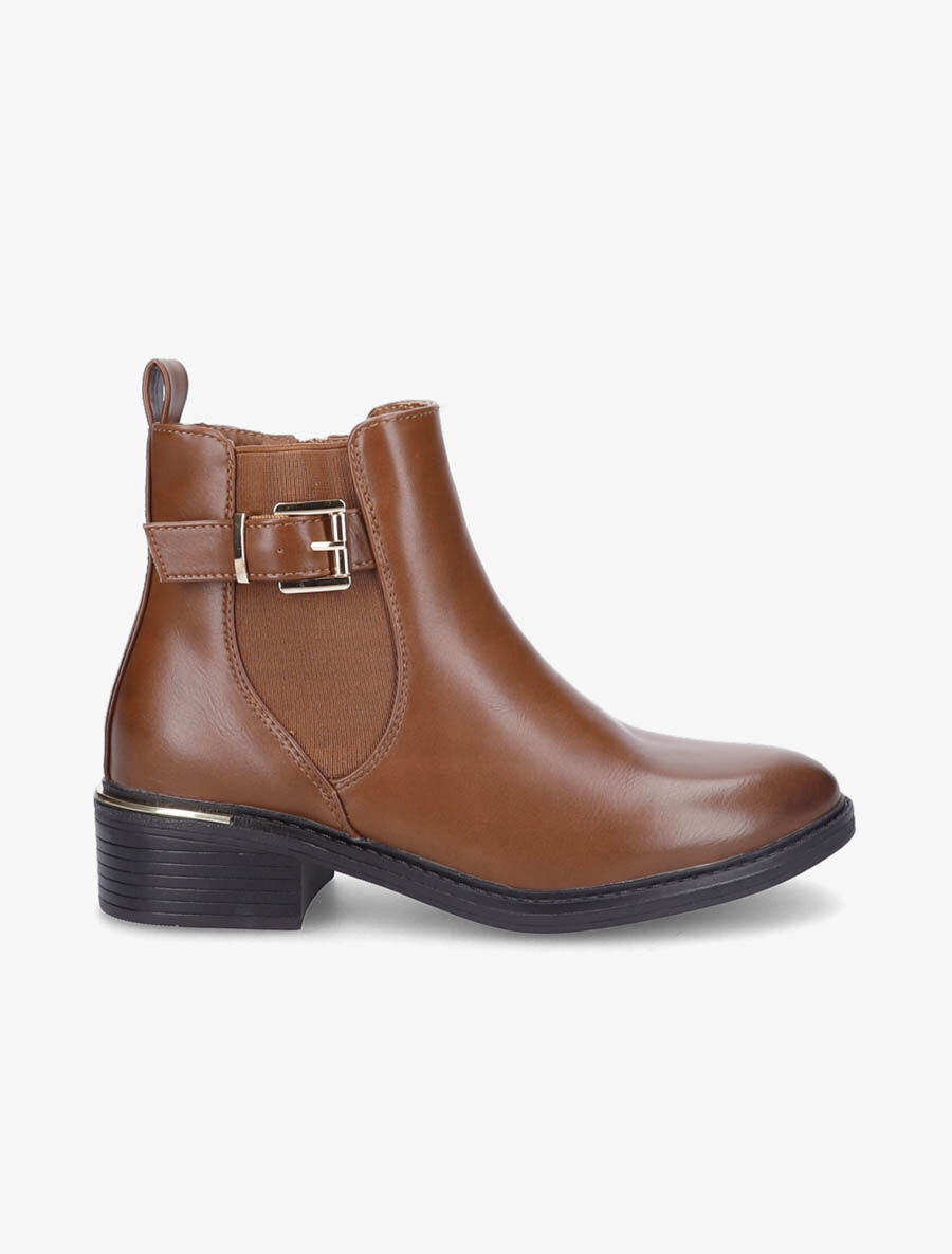 Bottines en simili à sangles et zip - Camel - 1