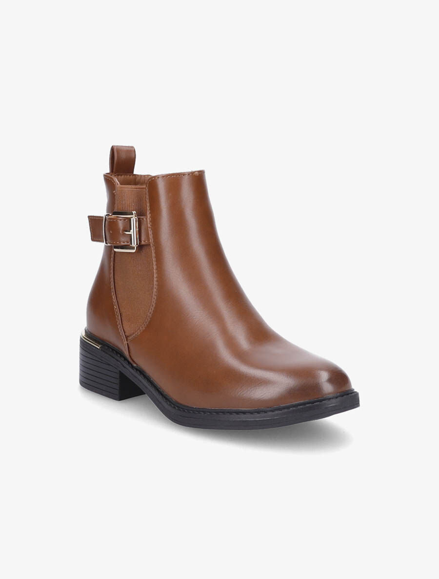 Bottines en simili à sangles et zip - Camel - 2