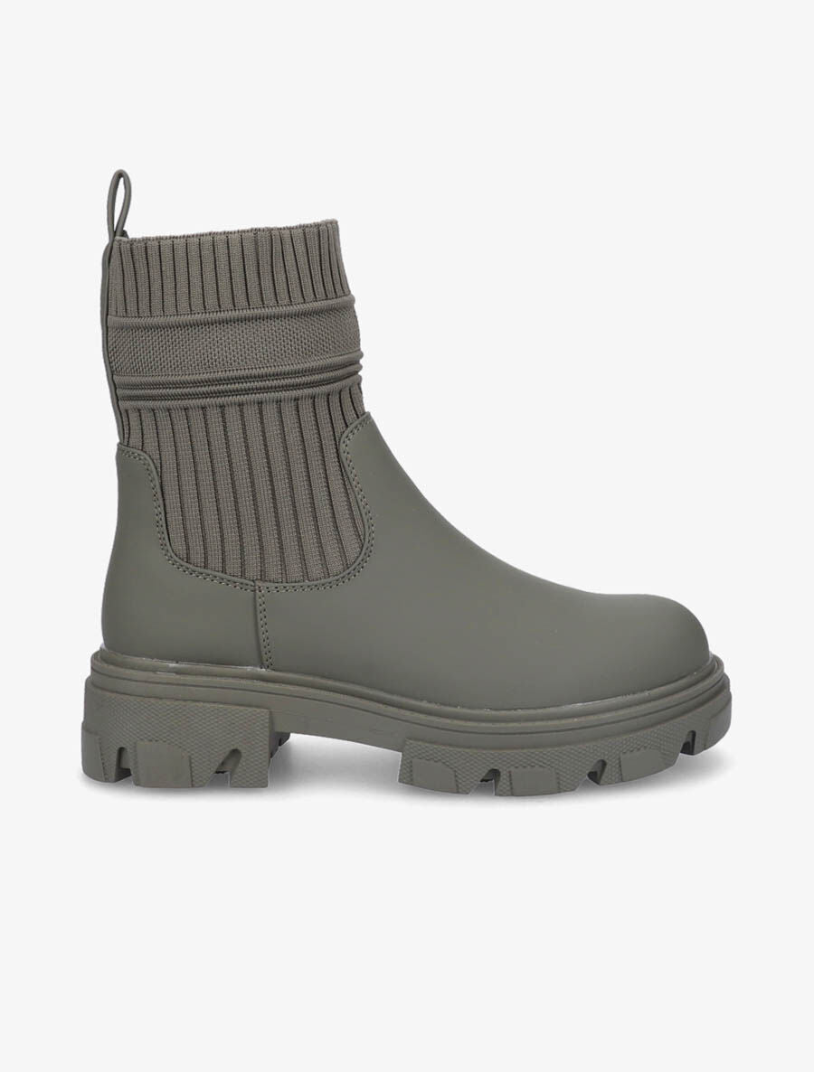 Boots bi-matière à semelle crantée - Kaki - 1