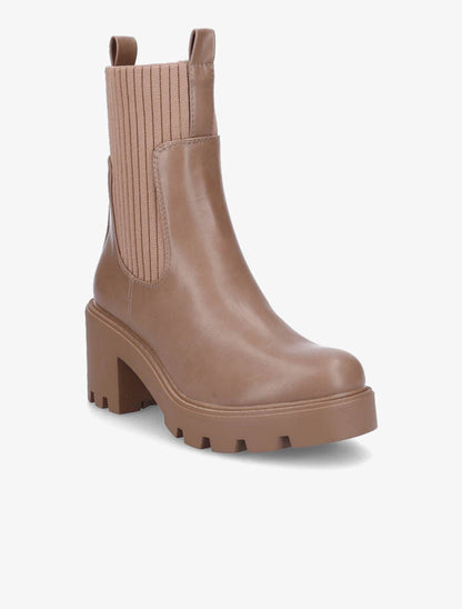 Bottines montantes à talon et ganse élastiquée côtelée - Camel - 2