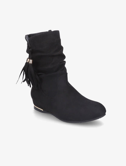 Bottines compensées en suédine - Noir - 2
