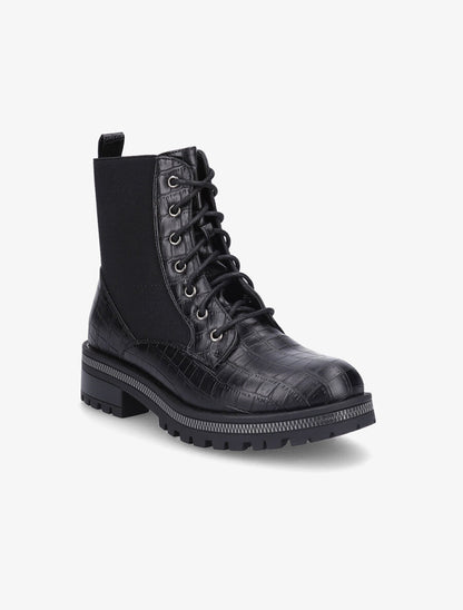 Boots montantes stretch et croco - Noir - 2