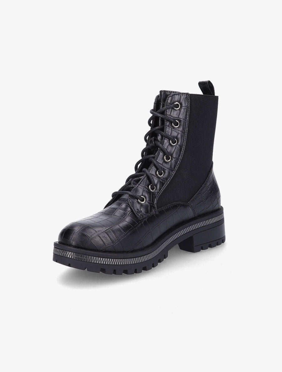 Boots montantes stretch et croco - Noir - 3