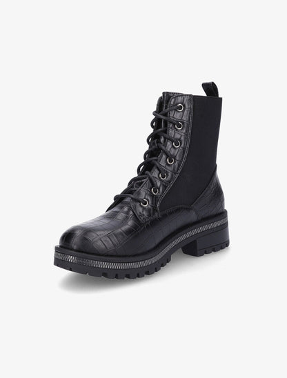 Boots montantes stretch et croco - Noir - 3