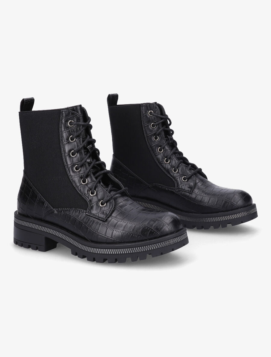 Boots montantes stretch et croco - Noir - 4