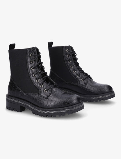 Boots montantes stretch et croco - Noir - 4