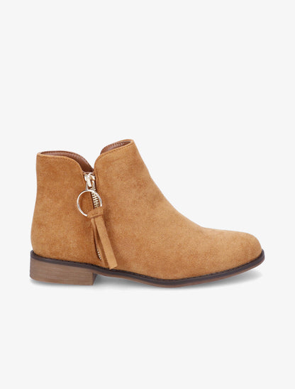 Low boots effet daim à pampille - Camel - 6