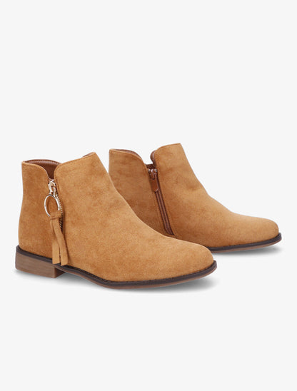 Low boots effet daim à pampille - Camel - 4