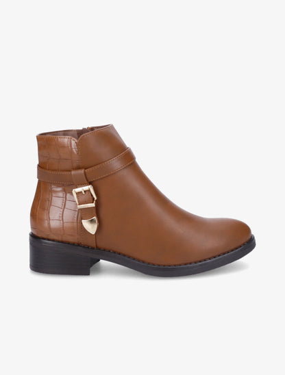 Bottines bi-matière à boucle métallique - Camel - 1