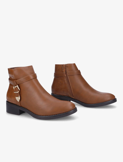 Bottines bi-matière à boucle métallique - Camel - 4