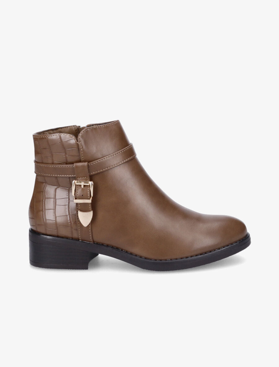 Bottines bi-matière à boucle métallique - Taupe - 1