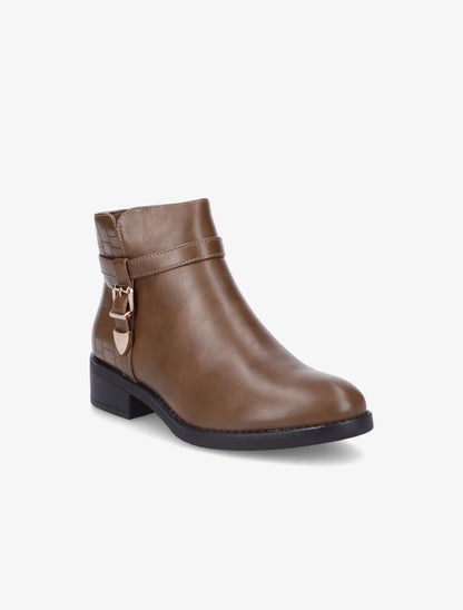 Bottines bi-matière à boucle métallique - Taupe - 2