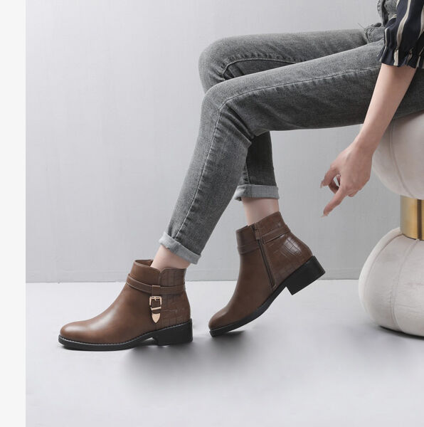Bottines bi-matière à boucle métallique - Taupe - 5