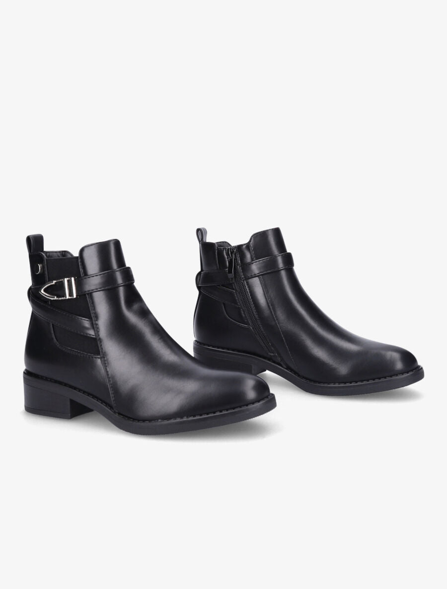Bottines en simili à boucle stylisée - Noir - 4