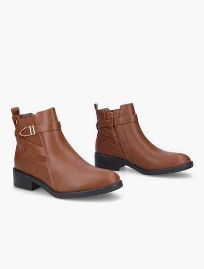 Bottines en simili à boucle stylisée - Camel - 4