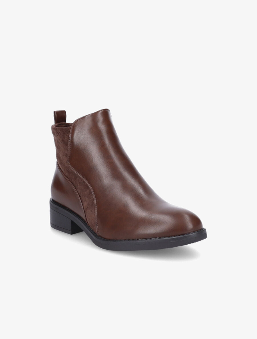 Bottines en simili et suédine - Marron - 2