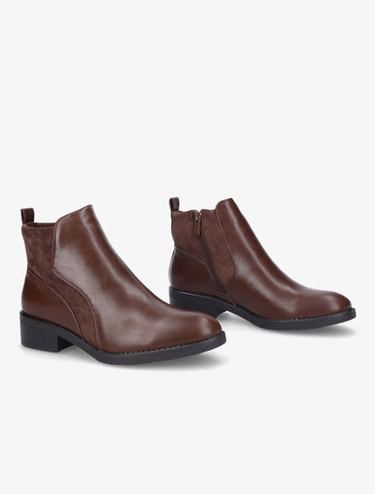Bottines en simili et suédine - Marron - 4