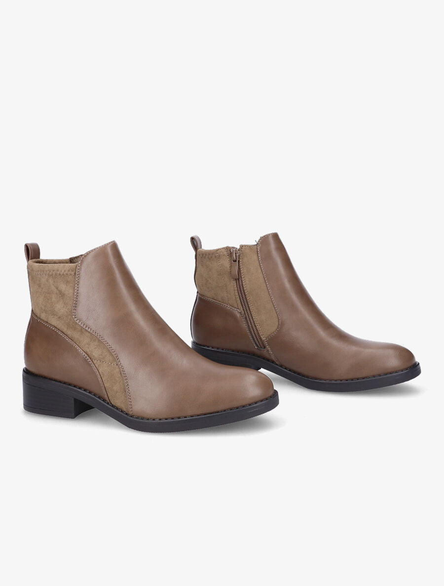 Bottines en simili et suédine - Taupe - 4