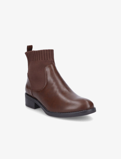 Bottines bi-matière style chaussette - Marron - 2