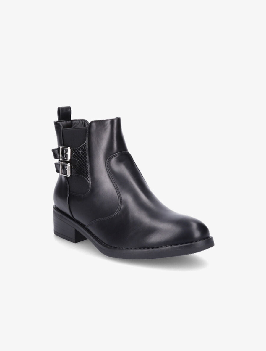 Bottines à sangle effet python - Noir - 2