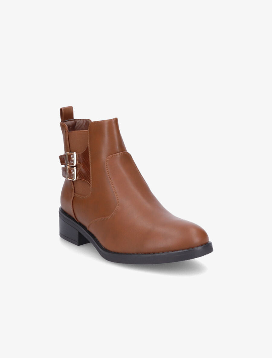 Bottines à sangle effet python - Camel - 2