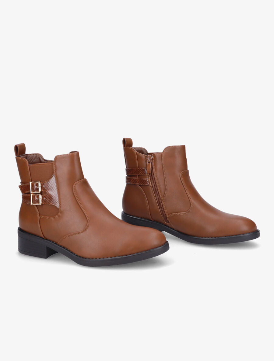 Bottines à sangle effet python - Camel - 4