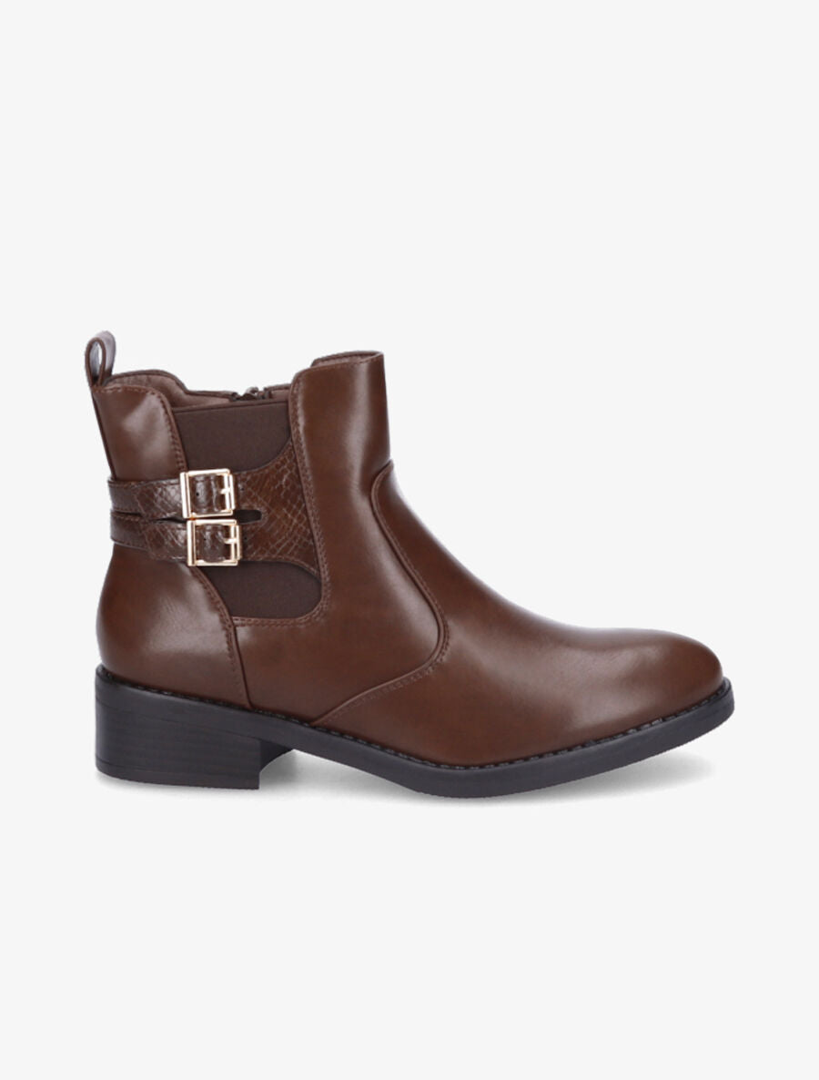 Bottines à sangle effet python - Marron - 6